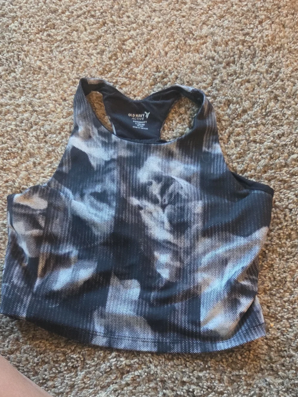 Old Navy Active Black & White Tie-Dye Racerback Crop Tank